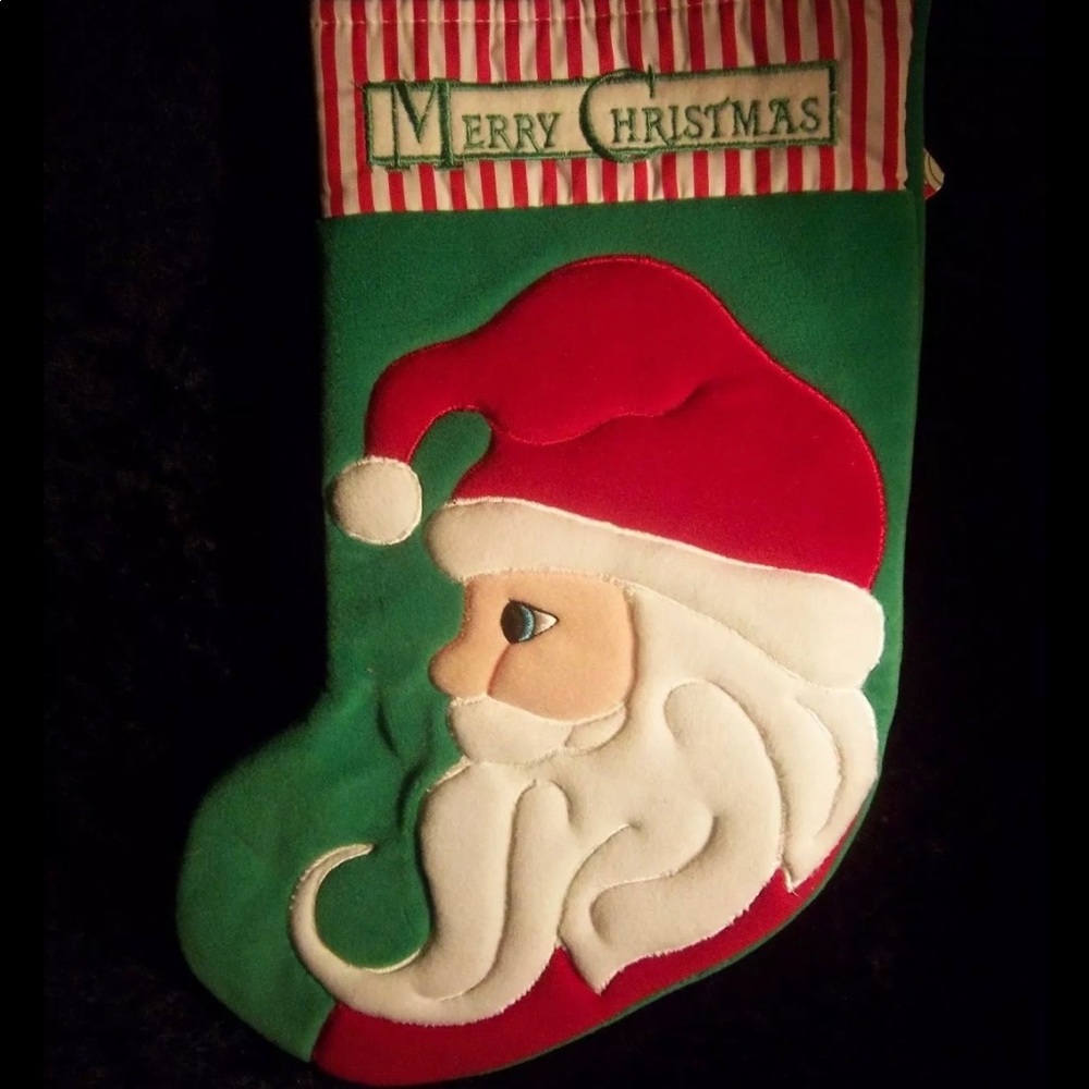 MERRY CHRISTMAS SANTA CLAUS FACE FELT STOCKING